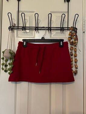 Low Waisted Red Drawstring Mini Skort